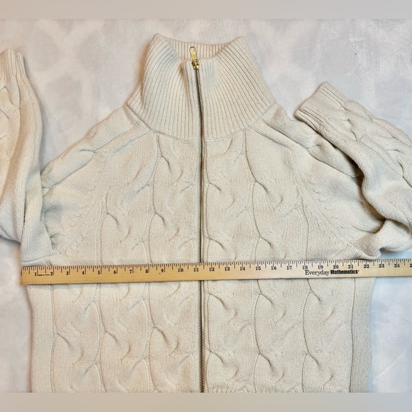 Talbots Sweater Cream Cable Knit Turtleneck Full Zip Cardigan Size XL - Picture 6 of 9